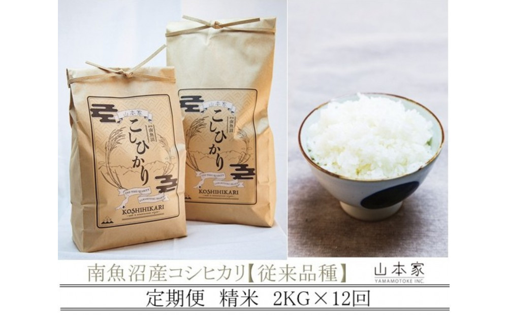 【R7年産】【定期便】南魚沼産コシヒカリ精米2kg×12回 山本家【従来品種】