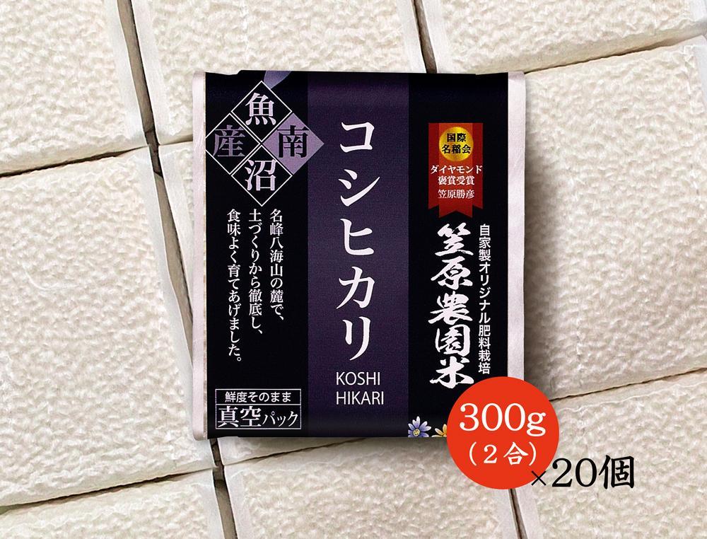 【令和6年産新米予約／令和6年10月上旬より順次発送】南魚沼産 笠原農園米 コシヒカリ2合真空パック20個 【簡易包装】