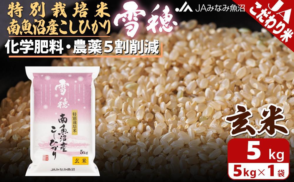 【令和7年産】特別栽培米南魚沼産こしひかり「雪穂」玄米5kg 農薬5割削減 特A獲得日本一産地 精選玄米 もっちり甘い 南魚沼産コシヒカリ