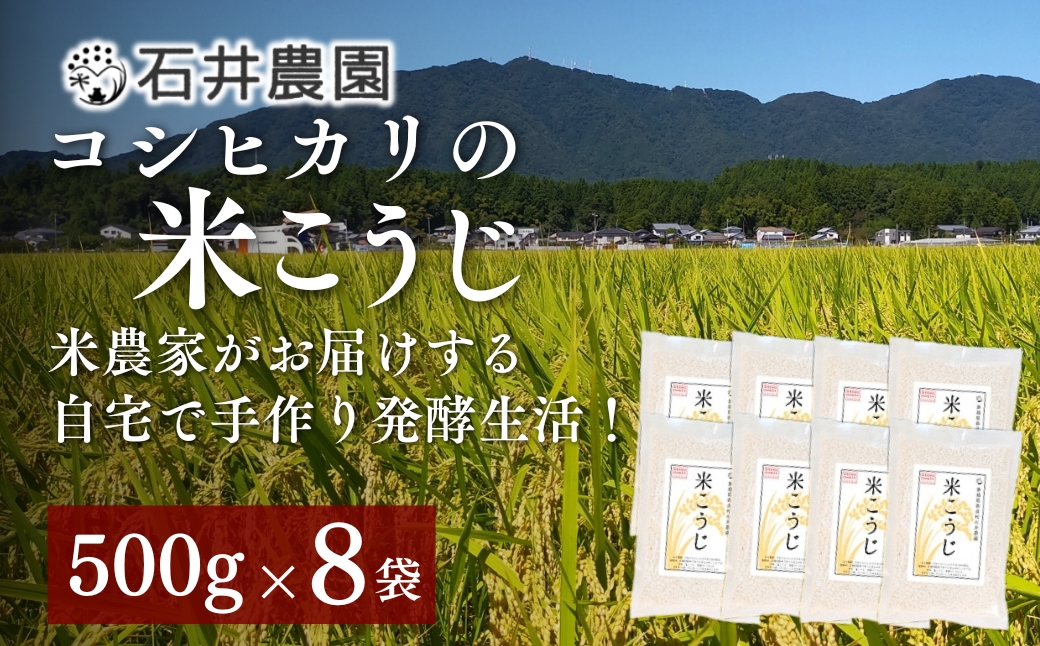 【乾燥米こうじ 500g×8袋】新潟県弥彦村 石井農園 新潟県認証特別栽培米 コシヒカリ使用
