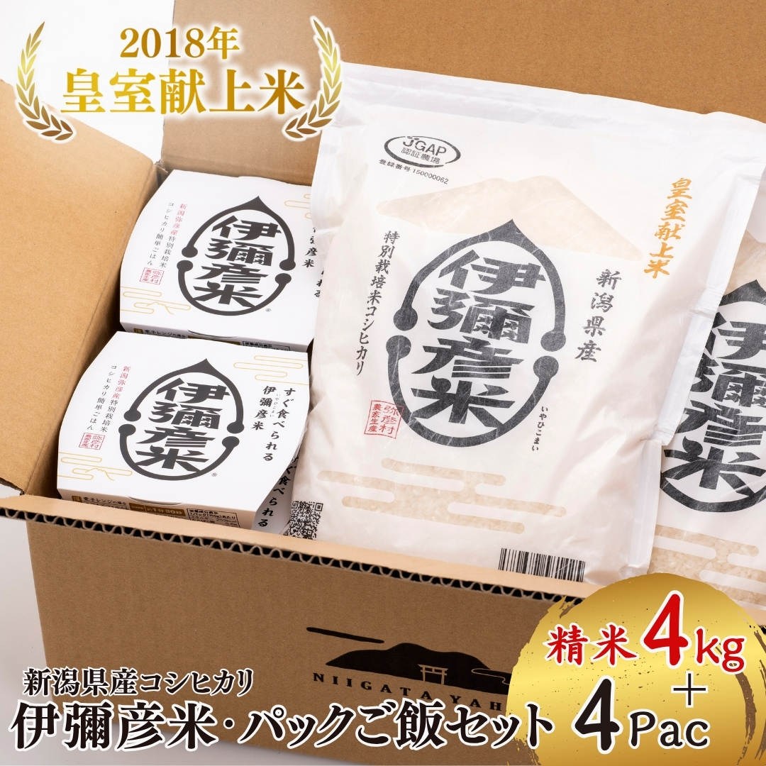 【伊彌彦米とパックごはんセット】精米2kg×2袋 パックごはん4パック