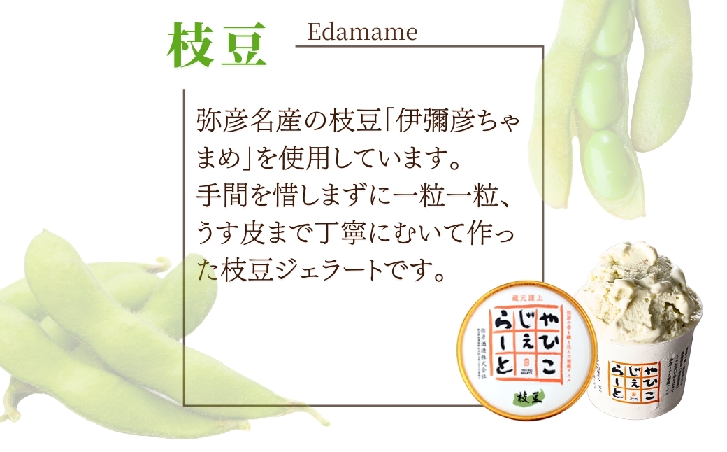 絞りたて牛乳で製造した『やひこジェラート』酒粕 いちご 巨峰 枝豆