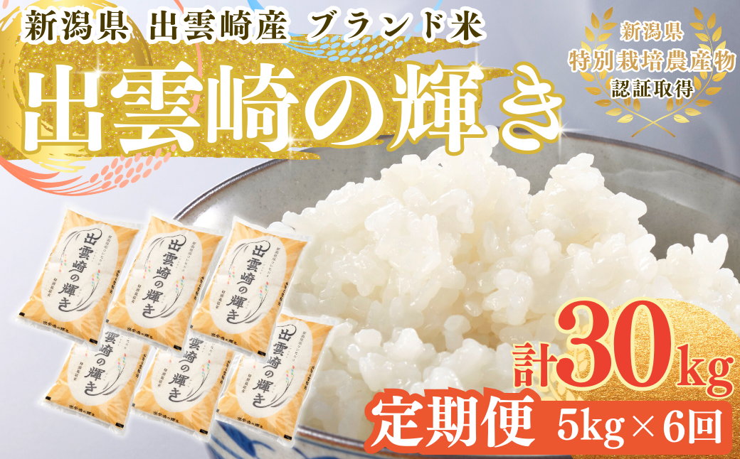 新米 特別栽培米 コシヒカリ 「出雲崎の輝き」 定期便 5kg 6か月 新潟県産 出雲崎町産 令和6年産 白米 精米 お米 ブランド米 合計30kg