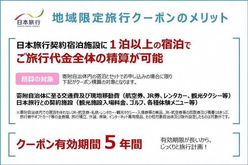 【日本旅行 90,000円分】地域限定旅行クーポン 発行日より5年間OK 宿泊費 交通費 観光 体験【レジャー】 NIHON-04