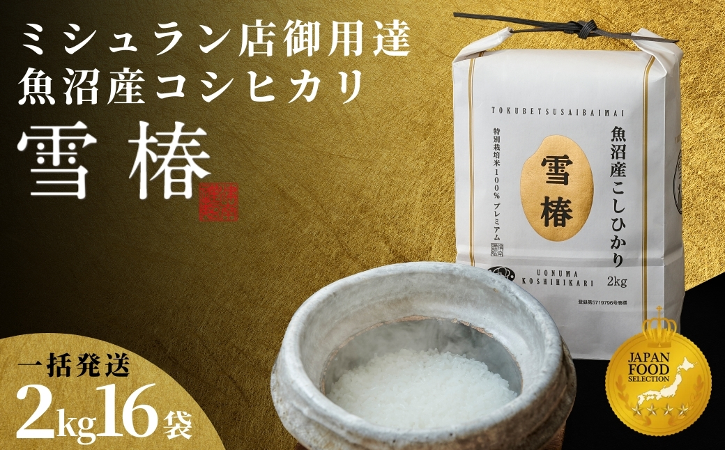 【2025年産 】【一括発送】最高級魚沼産コシヒカリ「雪椿」32kg (2kg×16袋) 特別栽培米