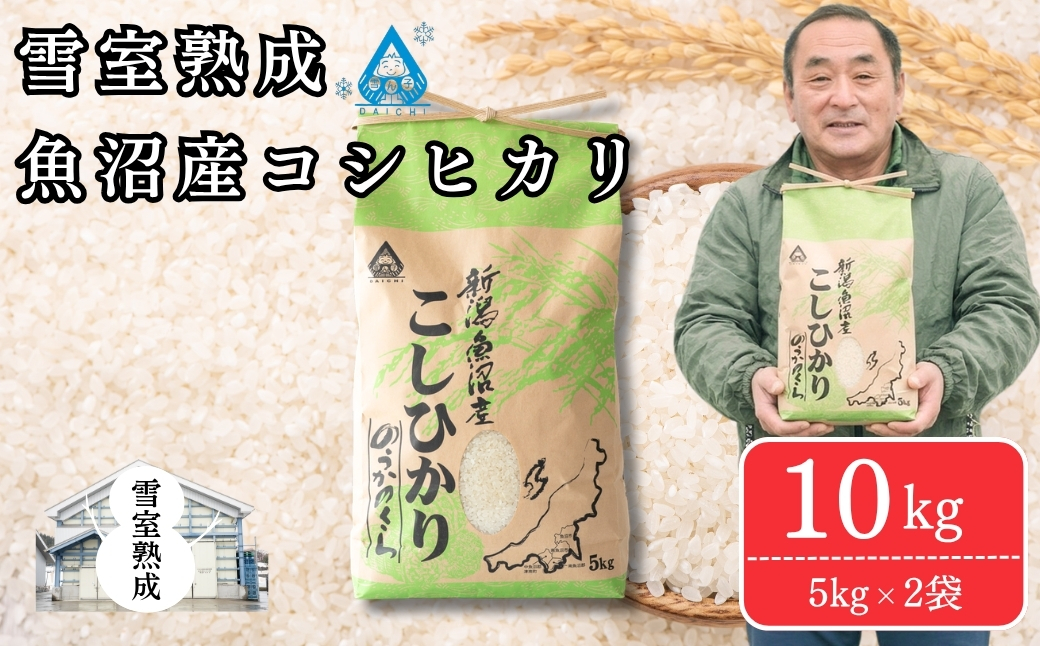 雪室貯蔵 魚沼産コシヒカリ 10kg(5kg×2袋)   精米 令和7年産 | 津南町 有限会社大地