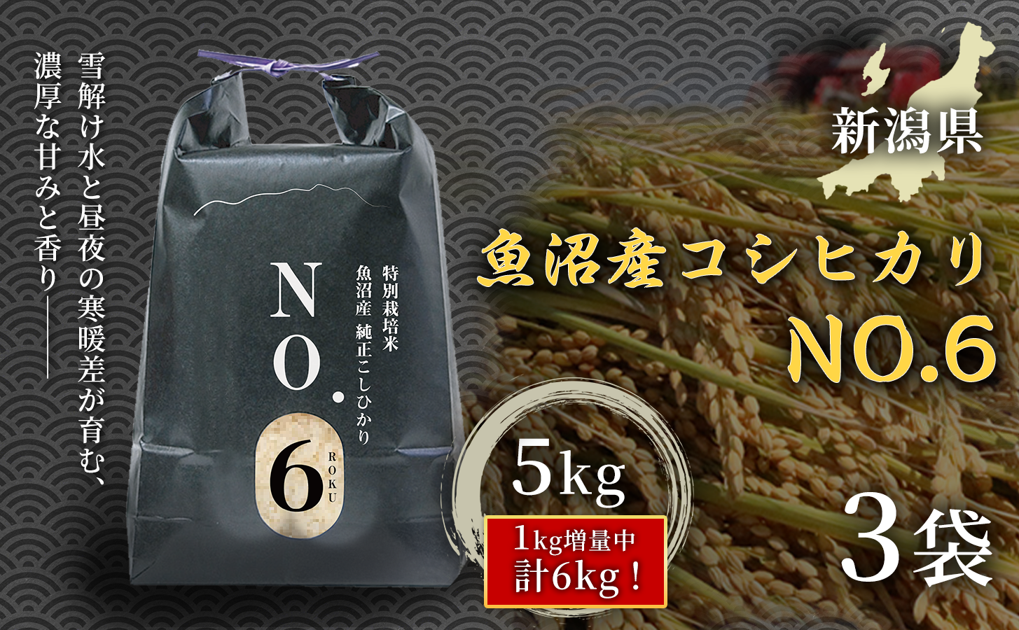 【令和7年産】魚沼産コシヒカリNo.6 15kg(5kg×3袋)｜米 こしひかり お米 新潟 魚沼 魚沼産コシヒカリ 新潟県 津南町