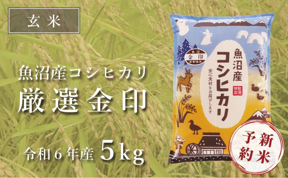 ＜令和6年産新米予約＞【玄米】魚沼産コシヒカリ「金印」高食味米 5kg