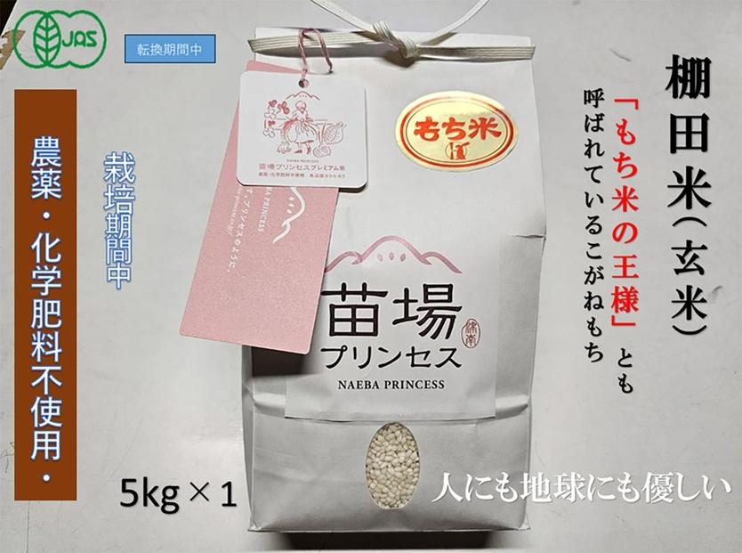 魚沼産こがねもち　玄米5kg　有機ＪＡＳ認証米（転換期間中）