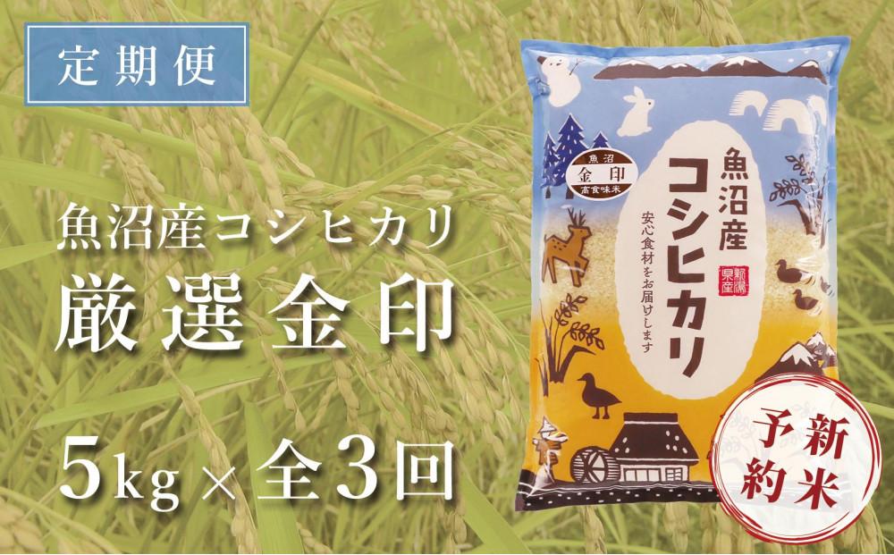 ＜令和6年産新米予約＞【定期便】魚沼産コシヒカリ「金印」高食味米 5kg×全3回