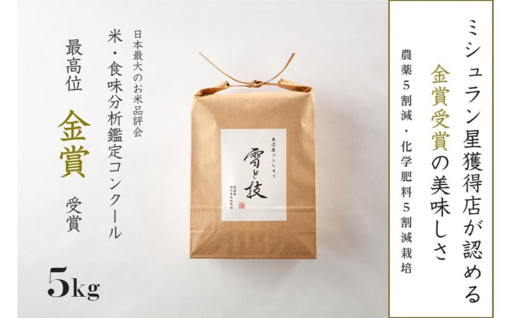 《 令和6年産 新米 》 金賞受賞 魚沼産コシヒカリ 雪と技 5kg　農薬5割減・化学肥料5割減栽培