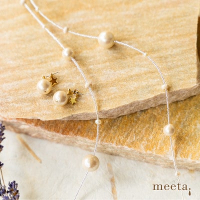 淡水パールとコットンパールのビーズ・ケプラーネックレスセット(白銀・チタンピアス)【配送不可地域：沖縄県】【1479519】