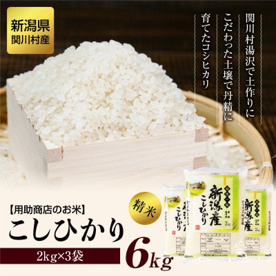 岩船産コシヒカリ 用助商店のお米 こしひかり精米6kg(2kg×3袋)【1441588】