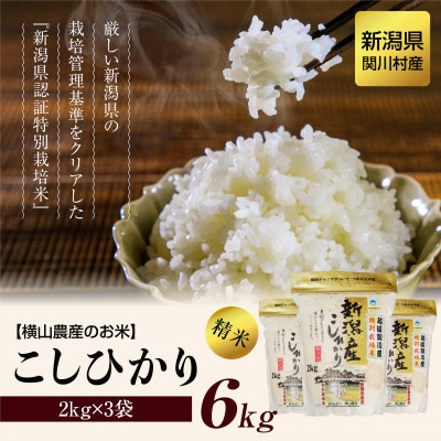 【毎月定期便】横山農産のお米 こしひかり精米6kg 全3回【4058811】