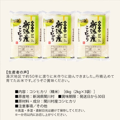 岩船産コシヒカリ 用助商店のお米 こしひかり精米6kg(2kg×3袋)【1441588】