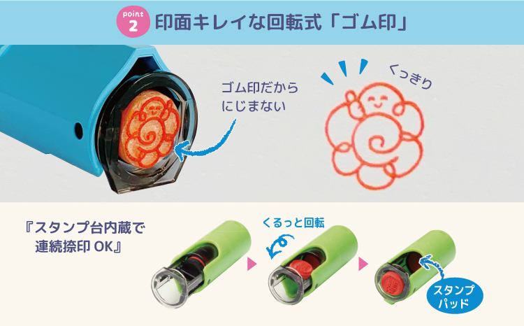 キャップレスで手軽！ 花丸スタンプ ごほうびスタンプ かわいいイラスト入り（浸透印・インク補充可）