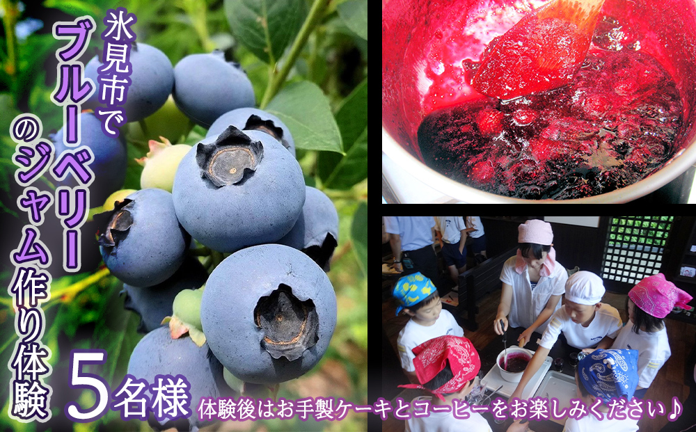 氷見市でブルーベリーのジャム作り体験５名様●ケーキとコーヒー付き