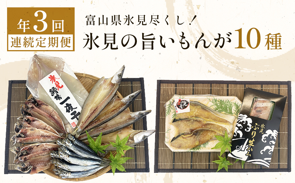 〈3ヶ月連続定期便〉 富山県氷見尽くし！「氷見ぶり」「氷見産干物」「氷見産昆布〆お刺身」など氷見の旨いもんが10種！