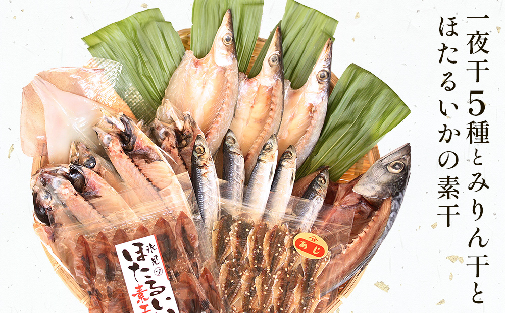氷見 堀与 一夜干5種とみりん干とほたるいかの素干 富山県 氷見市 干物 詰め合わせ 食べ比べ セット 味醂干し ホタルイカ