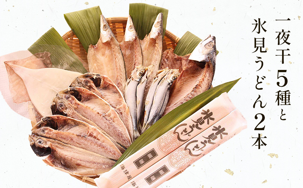 氷見 堀与おすすめ一夜干5種と氷見うどん2本 富山県 氷見市 干物 詰め合わせ 食べ比べ セット うどん