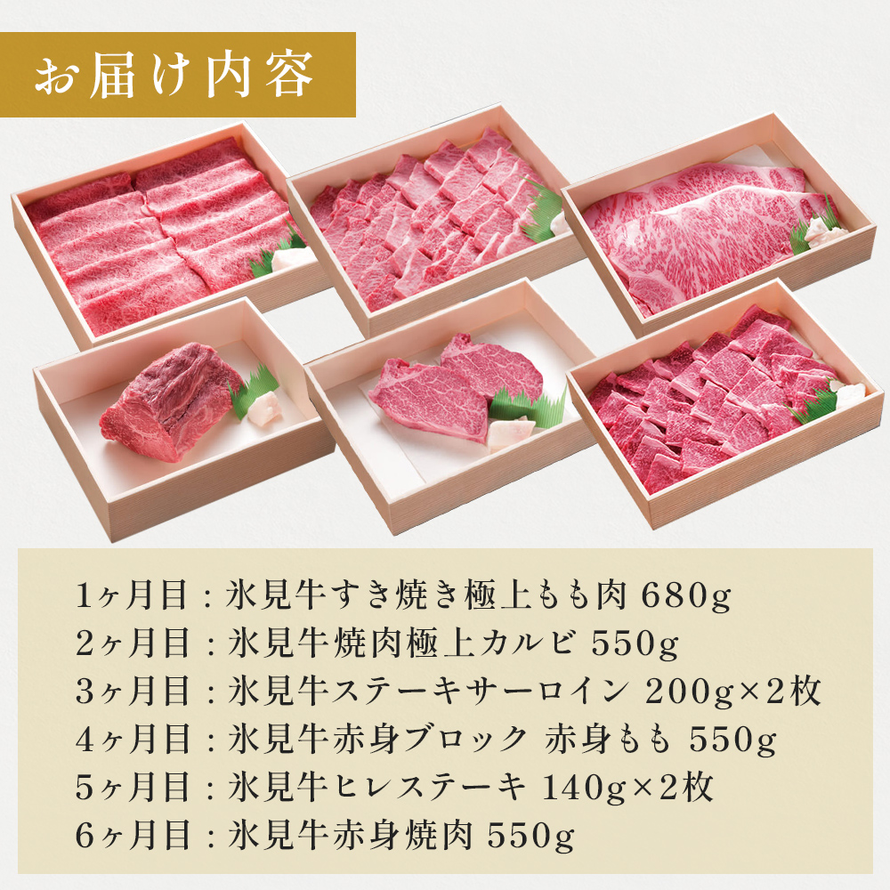 氷見牛ステーキ用&すき焼き肉用&焼肉用6ヶ月お届け | 牛肉 定期便 ブランド牛 和牛 国産牛 すき焼き 焼肉 ステーキ すき焼き肉 霜降り 赤身 氷見牛すき焼き 人気 おすすめ すき焼き肉 記念日 ギフト しゃぶしゃぶ 牛 肉 富山 氷見 黒毛和牛 サーロイン 極上 もも肉 カルビ ブロック もも ヒレステーキ
