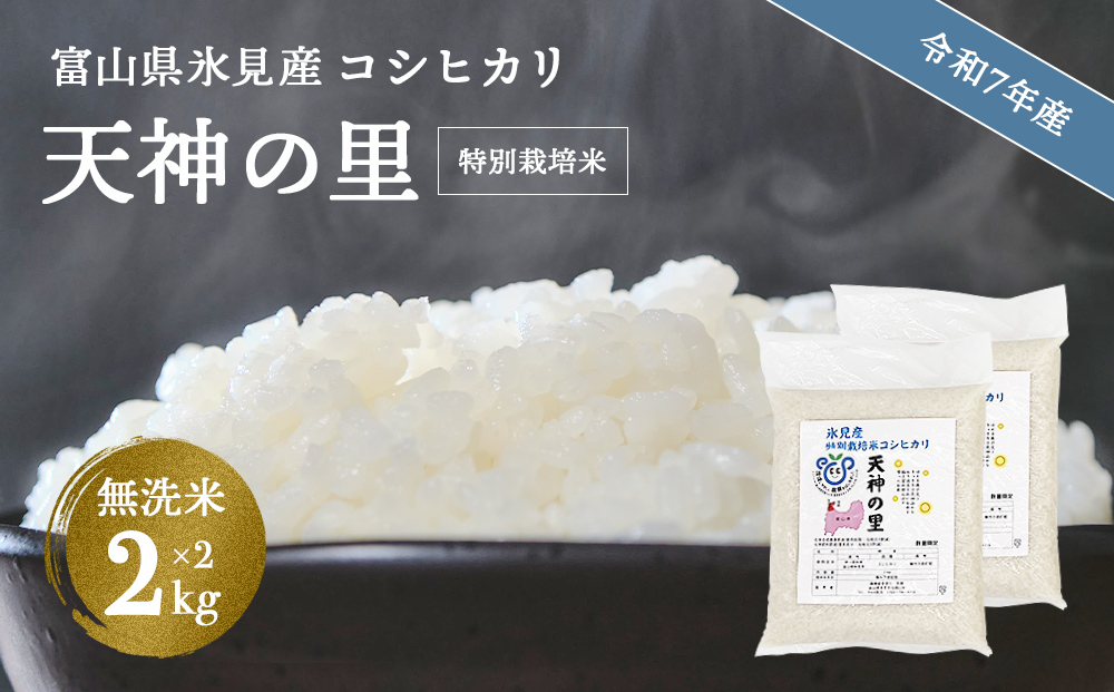 令和7年産 富山県産特別栽培米 コシヒカリ 天神の里２kg×２ 無洗米