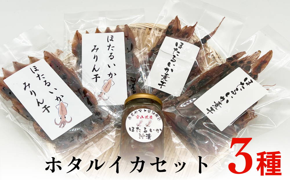 ホタルイカセット（素干し、沖漬け、味醂干し 富山県 氷見市 ほたるいか 詰め合わせ 冷凍