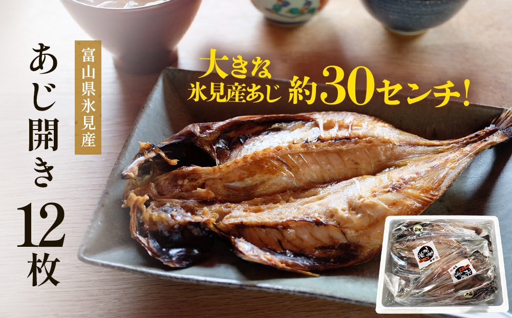 氷見産あじ開き 12枚 約30センチ！富山湾海の幸 富山県 氷見市 アジ 鯵干 物 魚 冷凍