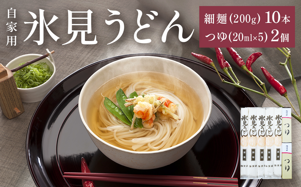 海津屋　氷見うどん細麺１０本・つゆ５袋×２（自家用）簡易箱 富山県 氷見市 乾麺 うどん