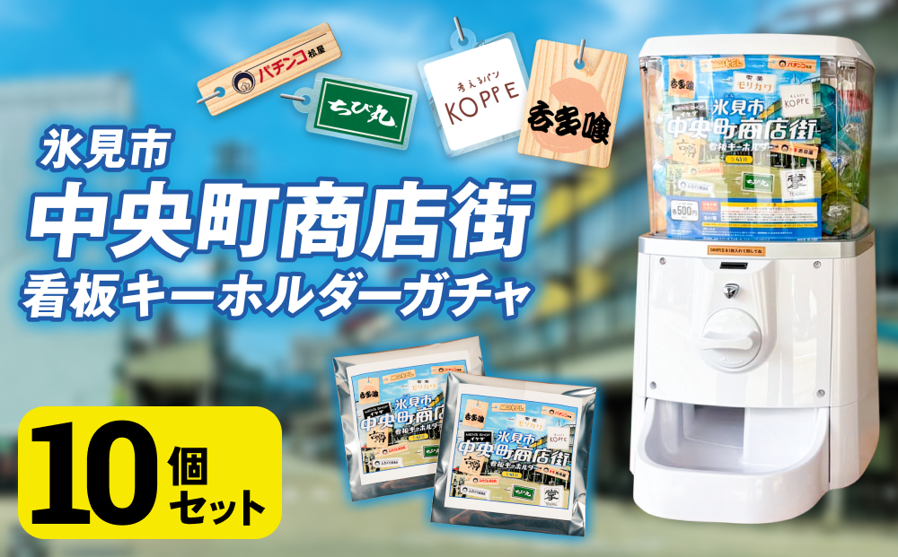 氷見市中央町商店街看板キーホルダーガチャ ［ 10個セット ］ キーホルダー ストラップ ガチャガチャ トレーディング 看板 富山県 氷見市 レトロ