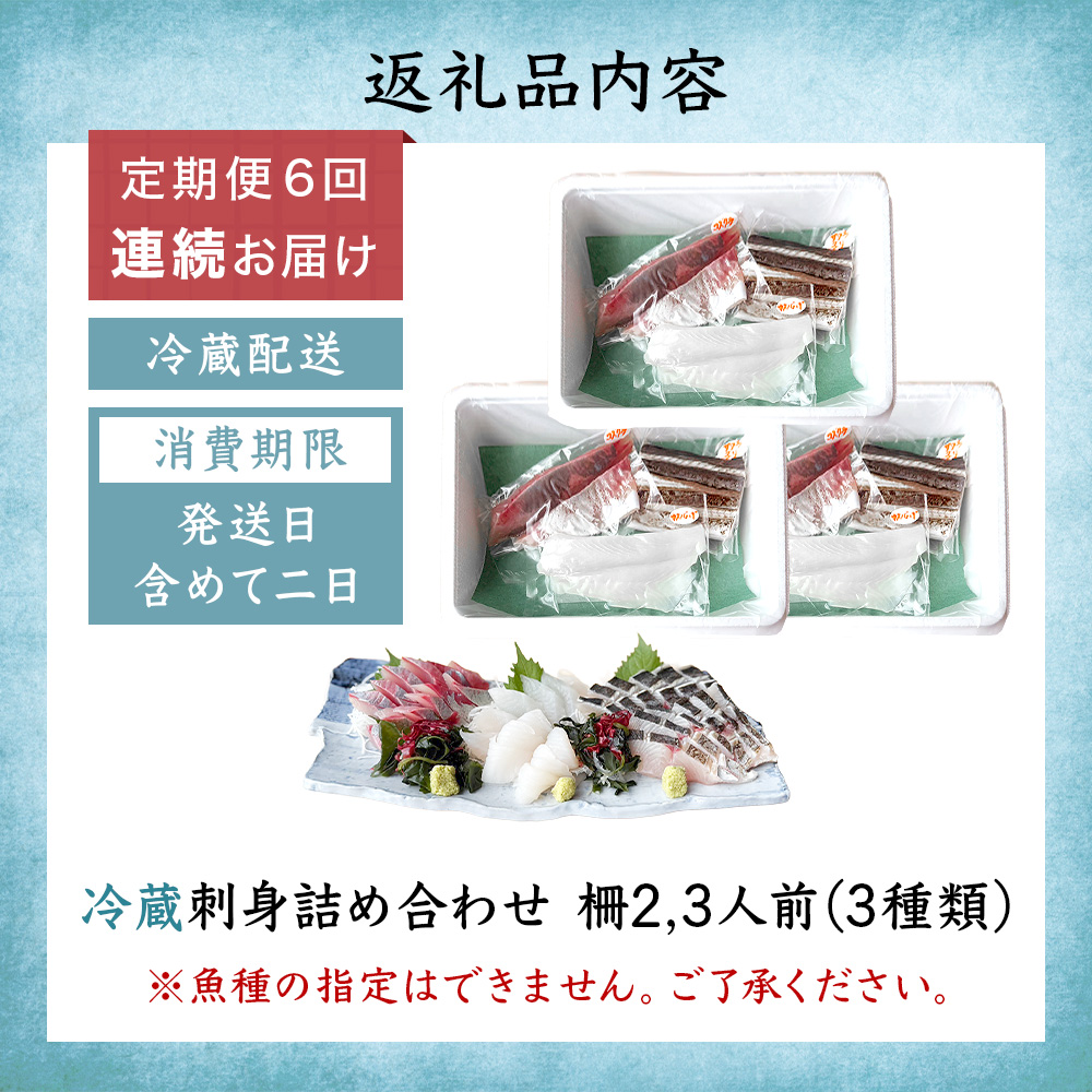 【6回定期便 / 連続お届け】 刺身詰め合わせ （柵） 2-3人前 （3種類）〈冷蔵〉  釣屋魚問屋直営 ひみ岸壁市場