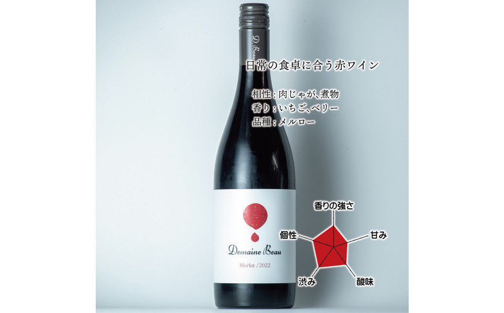Domaine Beau ドメーヌボー メルロー 2022 ワイナリー風景ポチ袋5枚セット付き