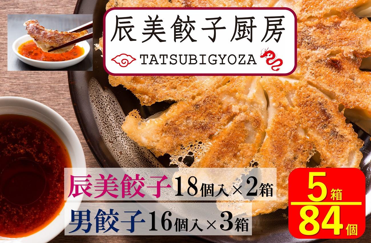 南砺ポーク使用 餃子専門店の 「辰美餃子」2箱（36個）＆「男餃子」3箱（48個）　計5箱(84個)