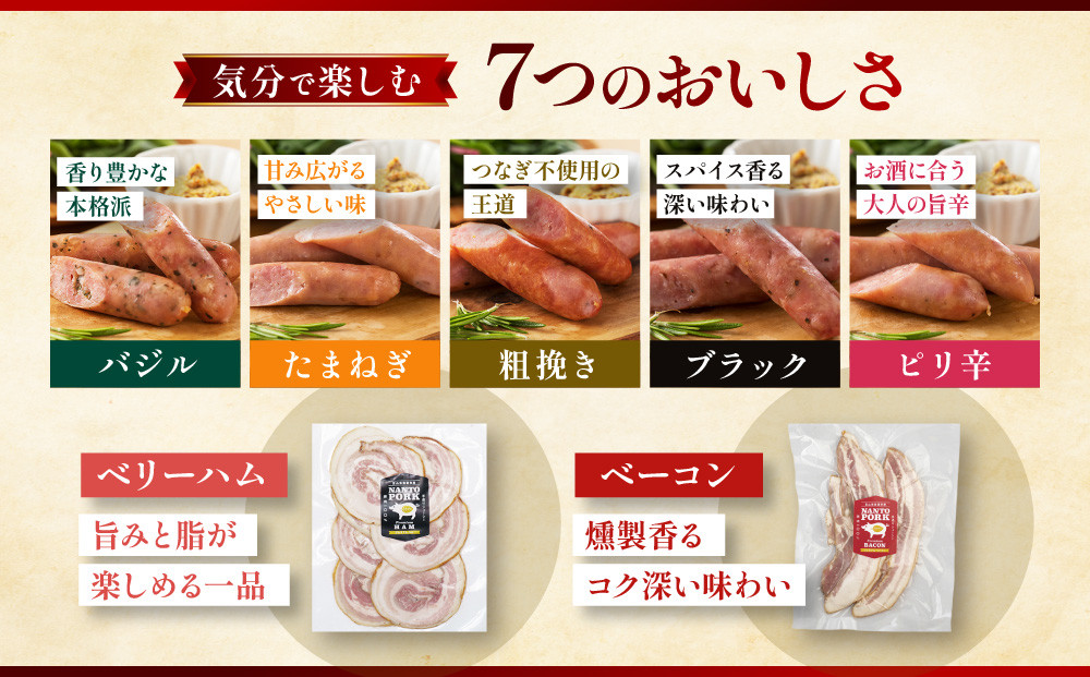 なんと贈り物セットC ソーセージ100ｇ×5種類×1 ベリーハム×1 ベーコン×1 《南砺の逸品》
