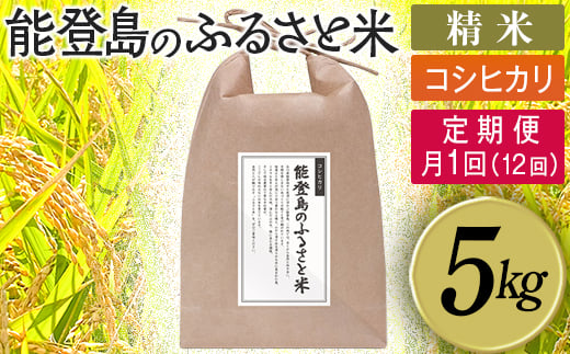 【定期便】能登島のふるさと米 コシヒカリ5kg 精米定期便 月1回（12回） 14日以内に発送※9月以降発送分については令和8年産をお送りします。