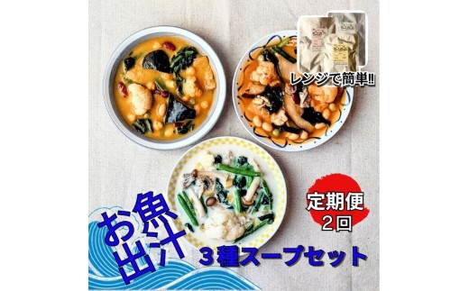 【毎月定期便】レンジで簡単　お魚出汁の野菜ゴロゴロスープ3種セット　全2回