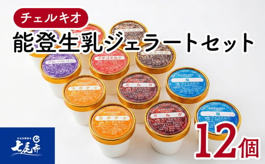 スイーツ アイスクリーム / チェルキオ 能登生乳 ジェラート セット 12個入り（ミルク・塩・ブルーベリー・イチゴミルク・キナコ・カボチャ 各2個）