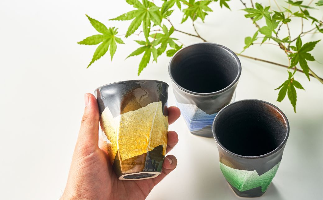 【食卓に彩りを】九谷焼 焼酎カップ 「銀彩」 【銀彩緑釉】 九谷焼 酒器 タンブラー ｜ 石川県 小松市 【打田平太郎商店】