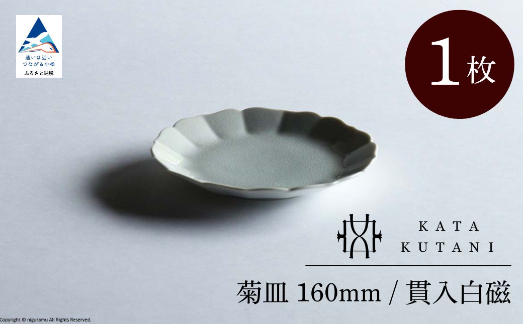 【 KATA KUTANI 】 菊皿 160mm / 貫入白磁（1枚）九谷焼 08-01