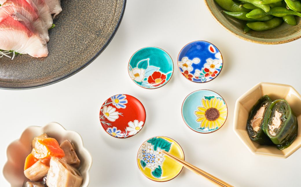 姫皿 はしおき 四季の花 5枚セット 九谷焼｜石川県 小松市 打田平太郎商店