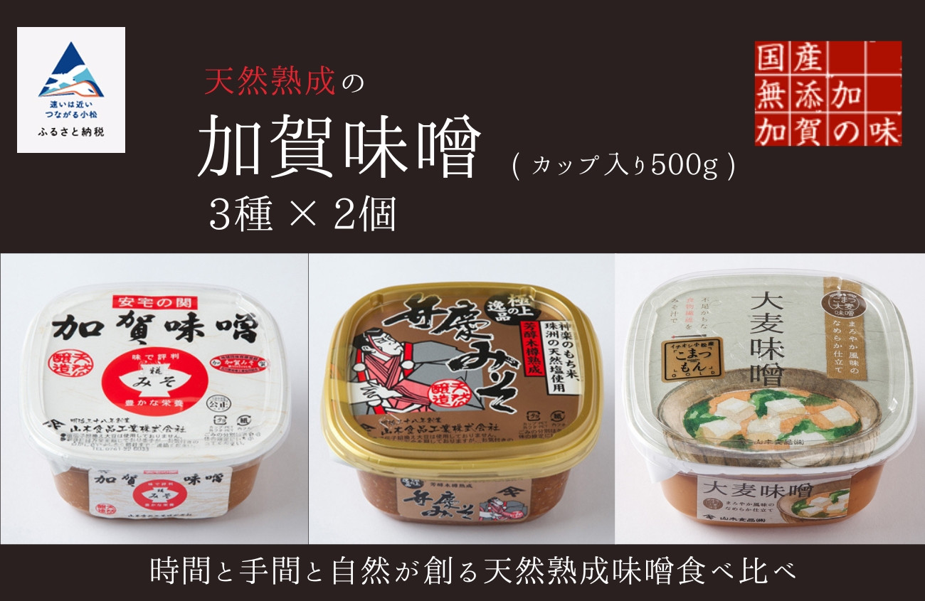 天然熟成の加賀味噌（カップ入り500g）3種×2個詰め合わせ みそ 6個 