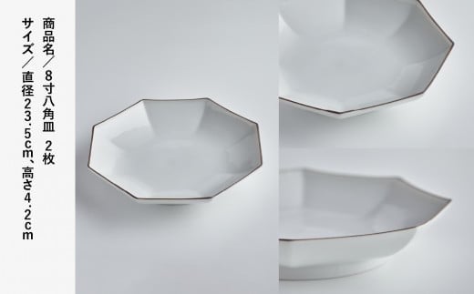 九谷焼 磁器白九谷「8寸八角皿」2枚セット 縁錆 おさら さら 普段使い 