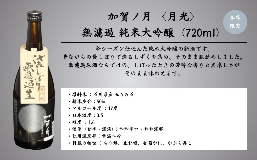 【冬季限定】日本酒 加賀ノ月 月光 無濾過 (720ml)・朏 (みかづき) しぼりたて生 (720ml) 720ml × 2本セット【加越酒造】