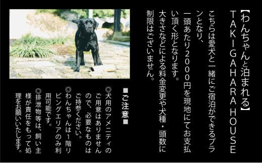 宿泊 おでかけ 旅行   わんちゃんと泊まれるTAKIGAHARA HOUSE《素泊まり1泊》 一棟貸し(4名様まで）
