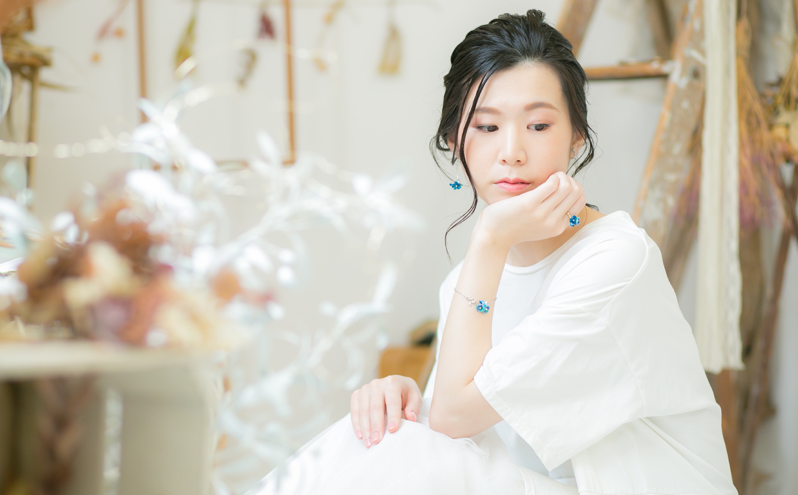 九谷焼×布花アクセサリー九谷花（KUTANIKA）ブレスレット(カラー／紫)