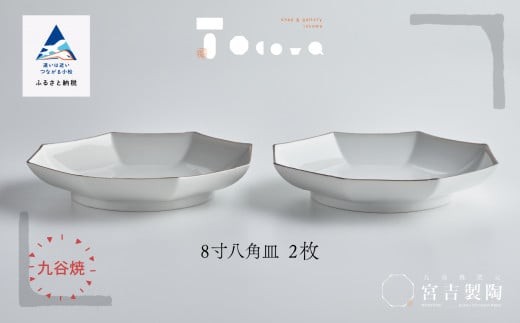 九谷焼 磁器白九谷「8寸八角皿」2枚セット 縁錆 おさら さら 普段使い 