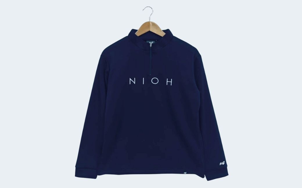 メンズ エアライトログジップロングスリーブモックネックシャツ/ネイビー/LLサイズ ゴルフウェア ゴルフ メンズ ロゴカラー モックネック 紺色 おしゃれ コーデ｜石川県 小松市【有限会社ドオム】