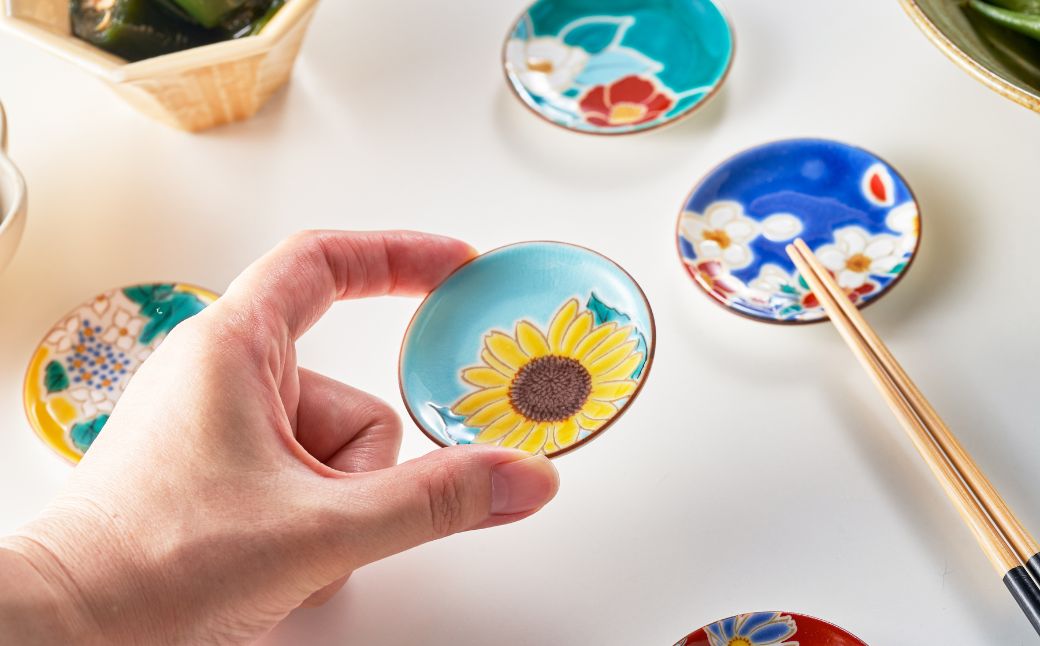 姫皿 はしおき 四季の花 5枚セット 九谷焼｜石川県 小松市 打田平太郎商店