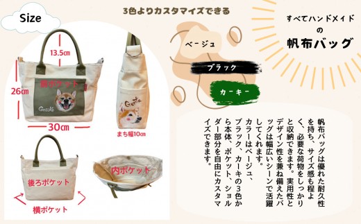 《ペットちゃん似顔絵》うちの子オリジナル帆布バッグ（手描き１名）