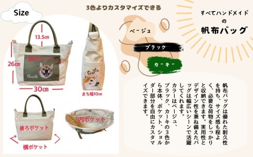 《ペットちゃん似顔絵》うちの子オリジナル帆布バッグ（手描き３名）